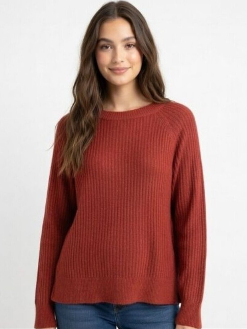 Vero Moda Women's Ribbed Knit Crewneck Sweater in Rust Size Small